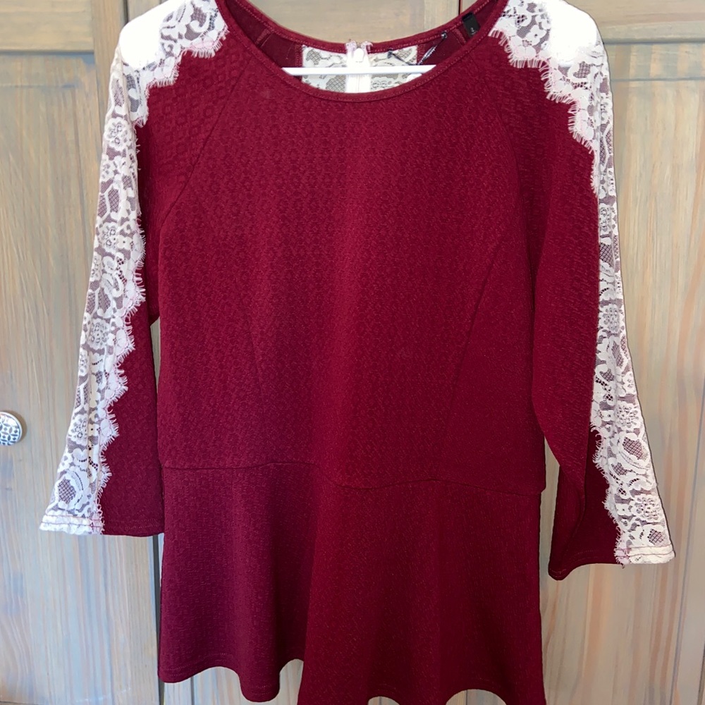 NWOT Red Lace Peplum Blouse